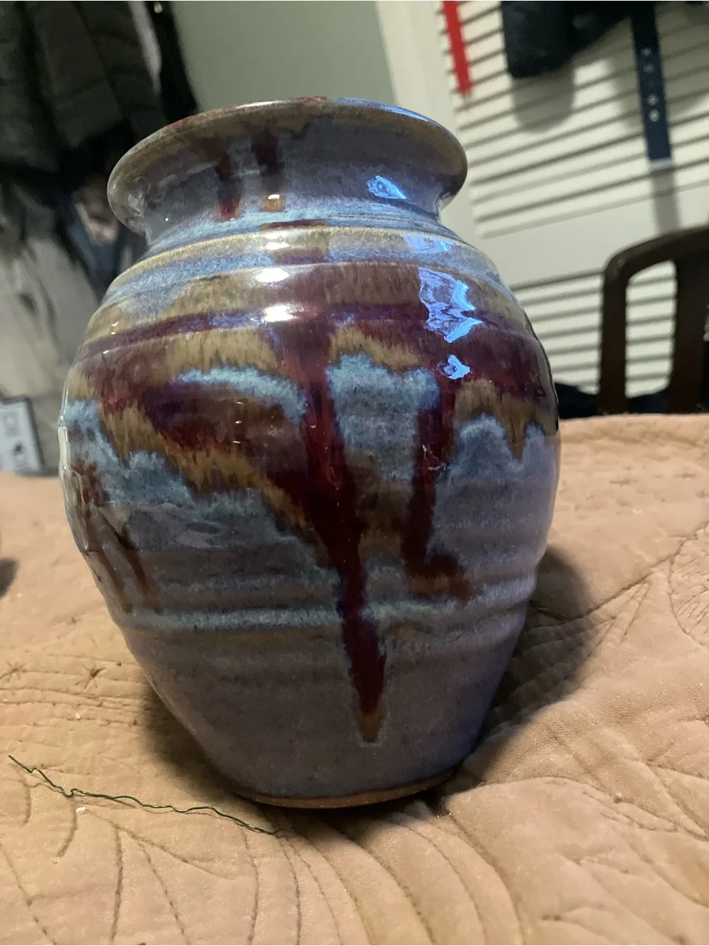 NWT Ayer’s Pottery Blue, Brown, and Maroon Drip Glaze Vase